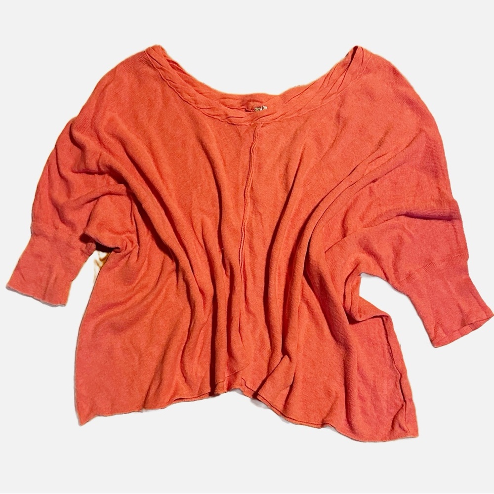 Salmon Peach Free People Bat Wing Short Sleeve Top Shark Bite Hemline
